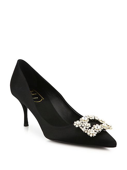 Roger Vivier - Dec Flower Crystal-Buckle Satin Point Toe Pumps