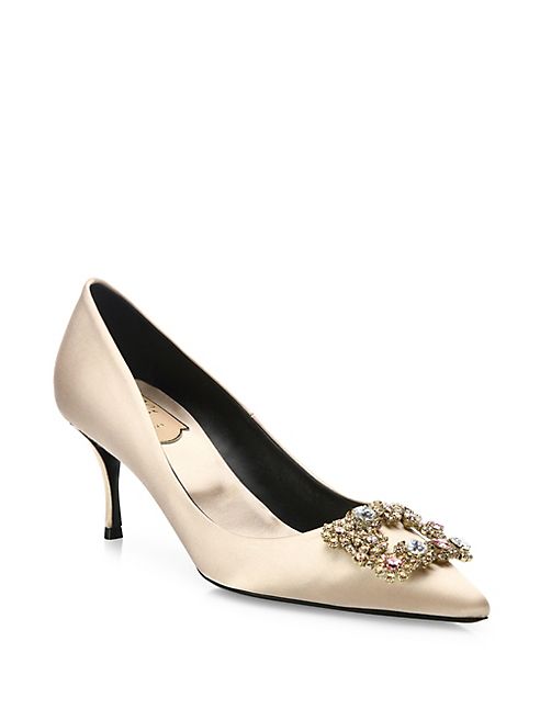 Roger Vivier - Flower Strass Buckle Satin Point Toe Pumps