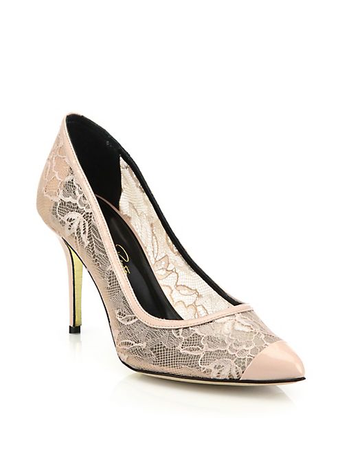 Oscar de la Renta - Willow Lace Cap-Toe Pumps