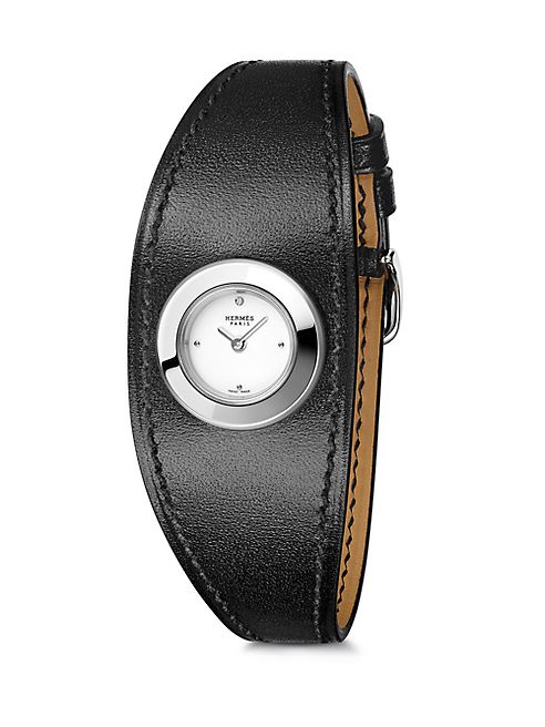 Hermès Watches - Faubourg Manchette Diamond, Stainless Steel & Leather Strap Watch