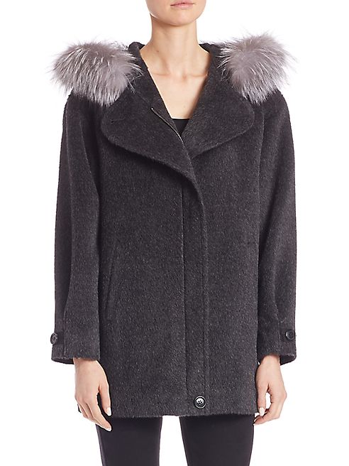 Sofia Cashmere - Alpaca & Wool Fur-Trim Coat