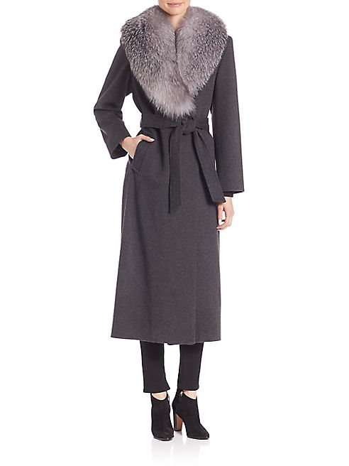 Sofia Cashmere - Wool & Cashmere Fur-Trim Wrap Coat