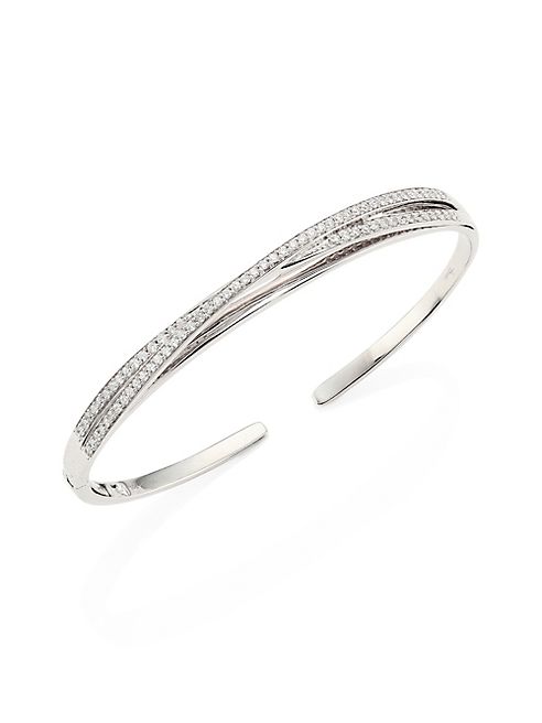 Hueb - Wave Diamond & 18K White Gold Open Bangle Bracelet