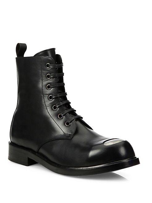 Alexander McQueen - Steel Toe Leather Lace-Up Boots