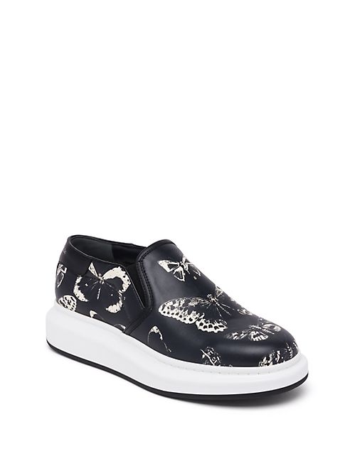 Alexander McQueen - Butterfly   Leather & Lambskin Leather Slip-On Sneakers