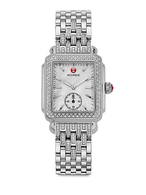 Michele Watches - Deco Diamond, Mother-Of-Pearl & Stainless Steel Bracelet Watch