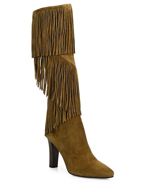 Saint Laurent - Lily Fringe Suede Tall Boots