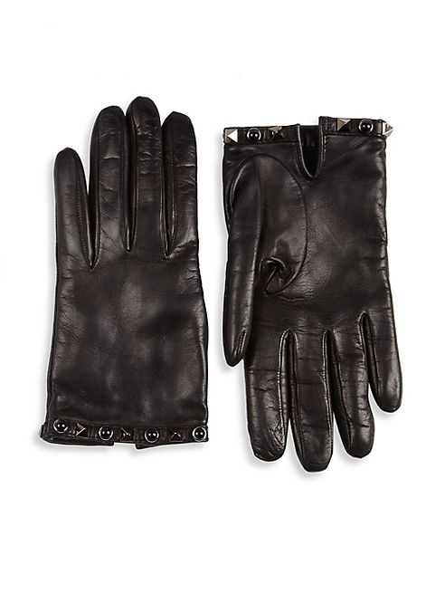 Valentino - Noir Rockstud Leather Gloves