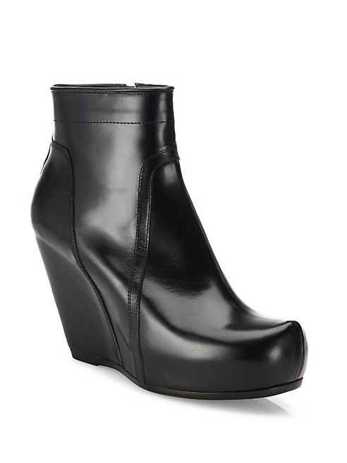 Rick Owens - Classic Leather Wedge Platform Booties