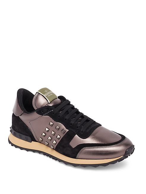 Valentino - Metallic Roc Runner   Leather Sneakers