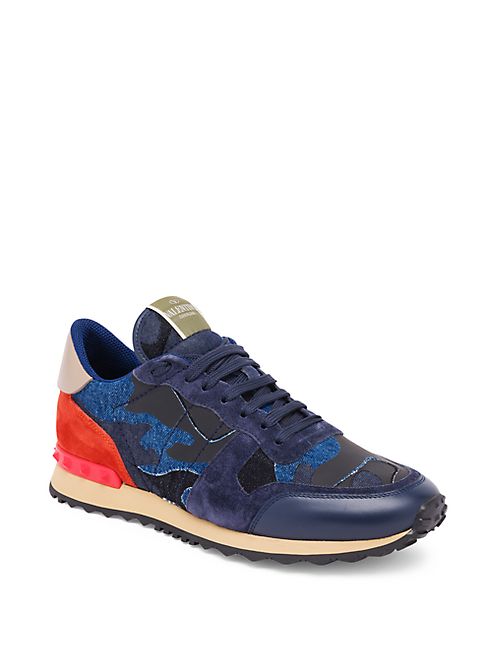 Valentino - Denim Roc Runner   Leather Sneakers