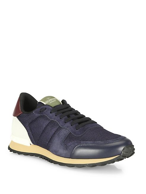 Valentino - Mesh Roc Runner Leather Sneakers