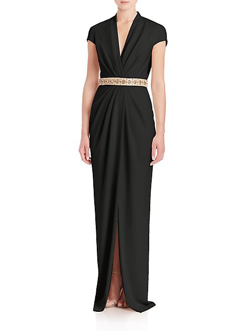 Badgley Mischka - Draped Front V-Neck Gown