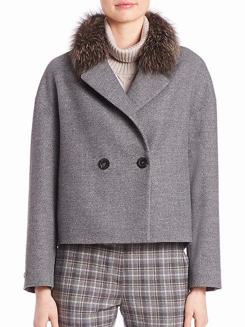 Peserico - Fox Fur-Trim Cropped Peacoat