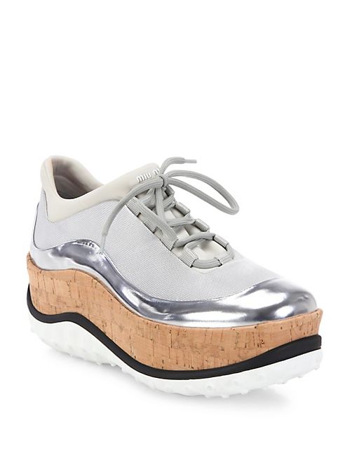 Miu Miu - Metallic-Trim Cork Platform Sneakers