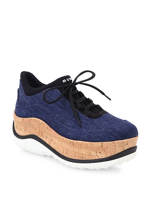 Miu Miu - Denim & Cork Platform Sneakers