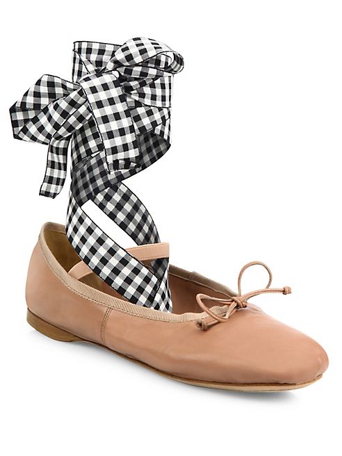 Miu Miu - Leather Lace-Up Ballet Flats