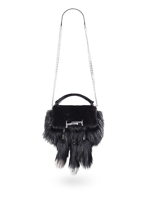 Tod's - Mini Double T Fox & Mink Fur Chain Shoulder Bag