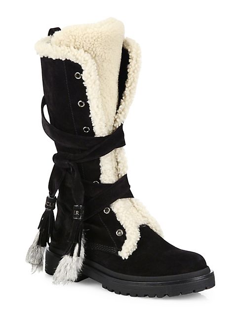 Moncler - Janis Suede, Shearling & Rabbit Fur Boots