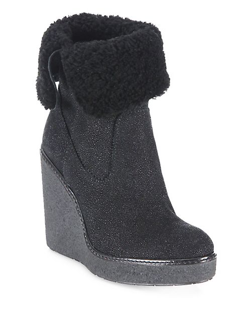 Moncler - Regine Shearling & Suede Wedge Booties