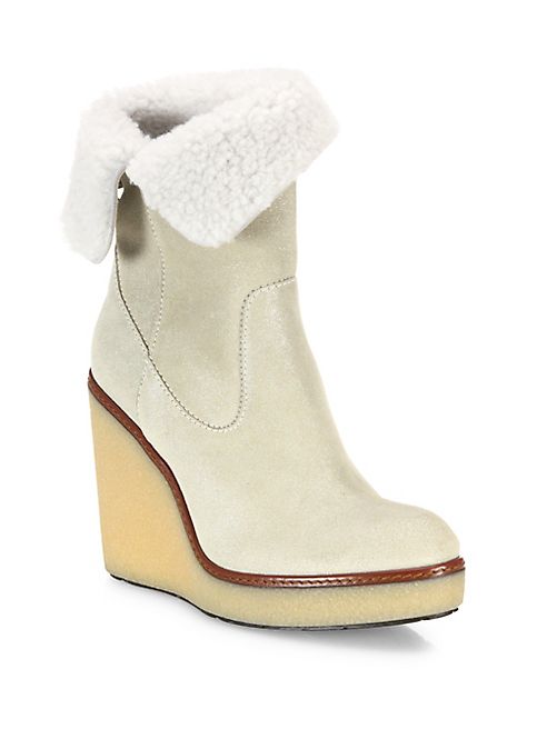 Moncler - Regine Shearling & Suede Wedge Booties