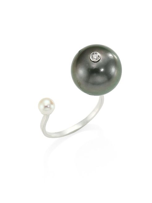 Delfina Delettrez - Diamond, 18K White Gold, Tahitian & White Pearl Open Ring