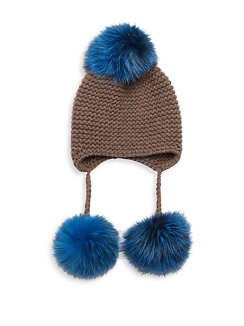 Inverni - Triple Pom Knit Cashmere & Fox Fur Beanie