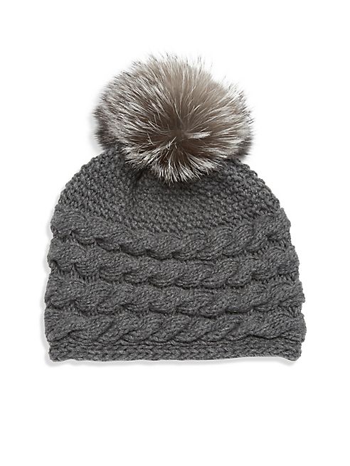 Inverni - Fox Fur Pom-Pom & Braided Cashmere Beanie