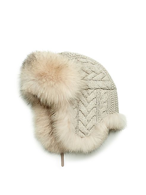 Inverni - Cashmere Cable & Fox Fur Trapper Hat