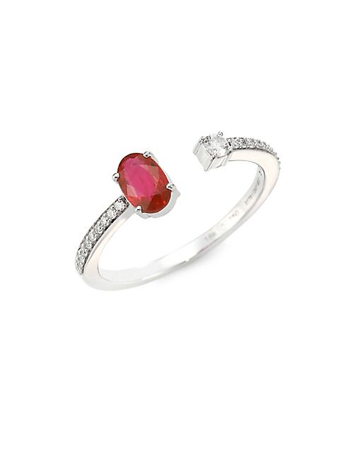 Hueb - Spectrum Diamond, Ruby & 18K White Gold Open Ring