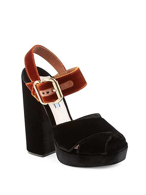 Prada - Bicolor Velvet Block Heel Sandals