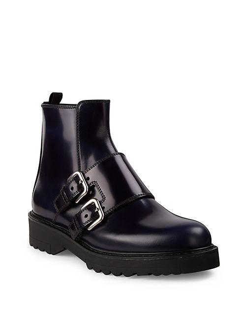 Prada - Double Monk Strap Leather Booties