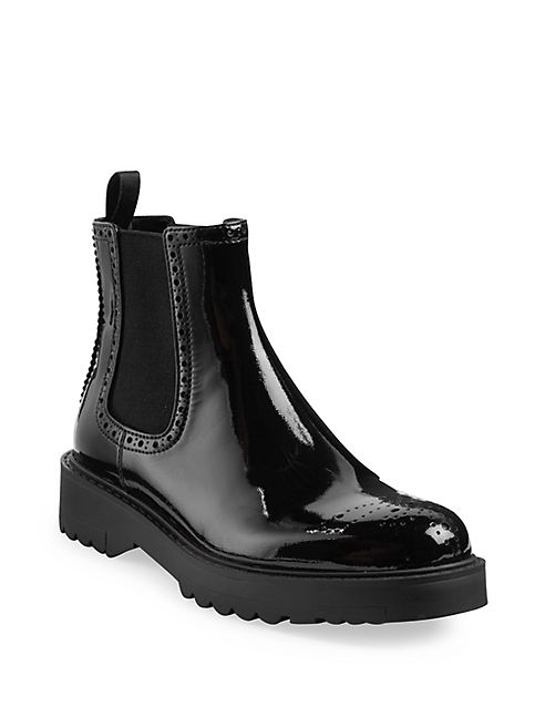 Prada - Patent Leather Brogue Chelsea Boots