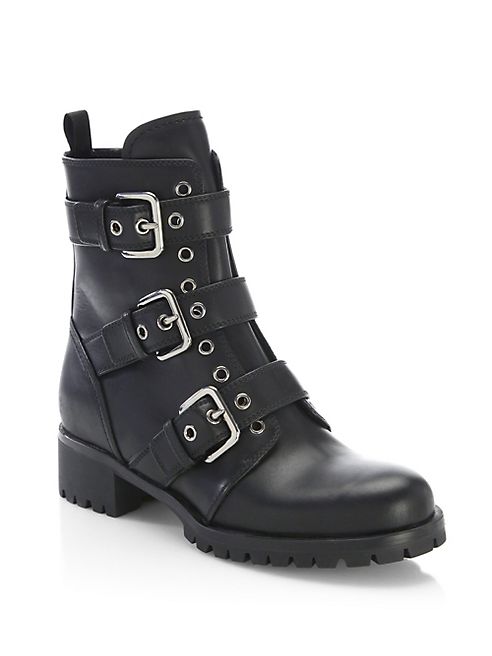 Prada - Triple-Strap Grommet Leather Boots