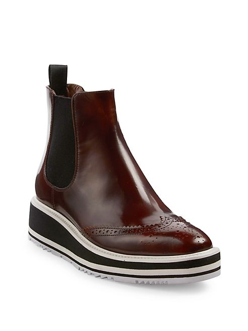 Prada - Microsole Leather Brogue Chelsea Booties