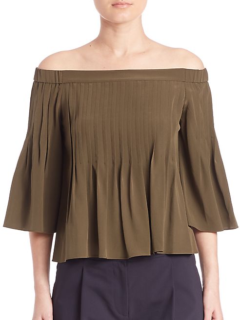 Tibi - Off-The-Shoulder Pintucked Silk Top