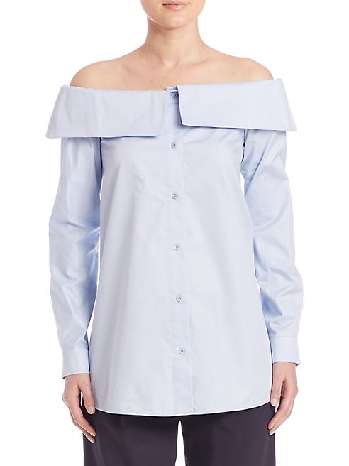 Tibi - Satin Poplin Off-the-Shoulder Shirt