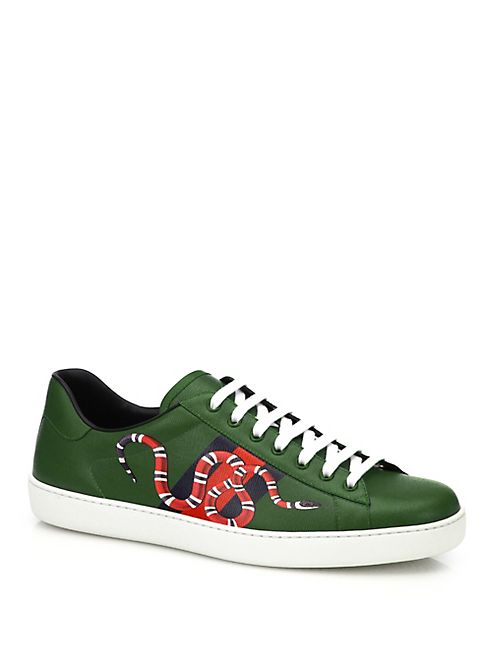 Gucci - New Ace Snake Print Leather Low-Top Sneakers