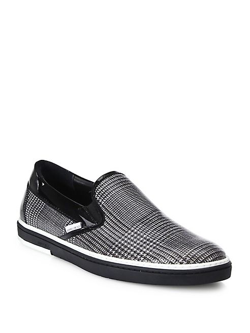 Jimmy Choo - Check-Print Leather Slip-On Sneakers