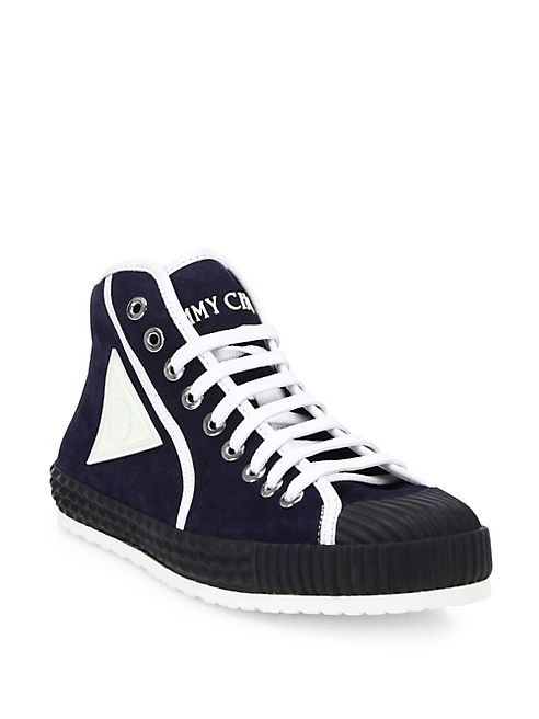 Jimmy Choo - Suede Lace-Up Mid-Top Sneakers