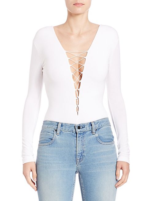 T by Alexander Wang - Stretch-Modal Lace-Up Bodysuit