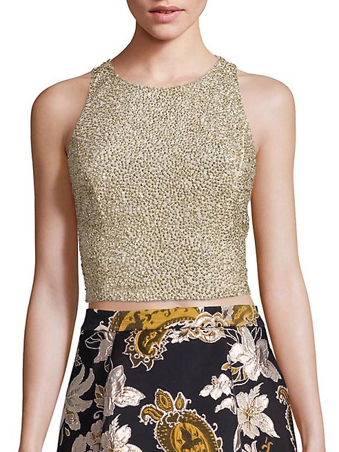 Alice + Olivia - Tru Embellished Racerback Cropped Top