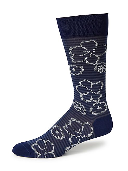 Marcoliani - Floral & Striped Pima Cotton Blend Socks