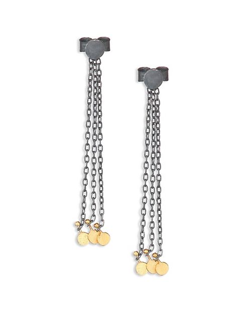 Sia Taylor - Dots 18K Yellow Gold & Sterling Silver Fringe Chain Drop Earrings