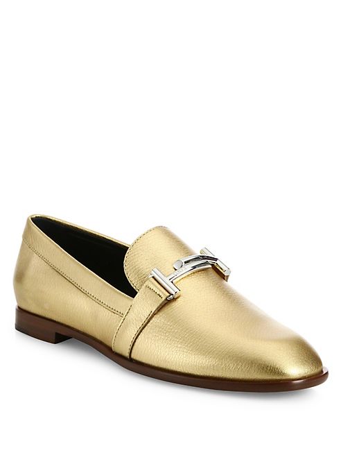 Tod's - Double T Metallic Leather Loafers