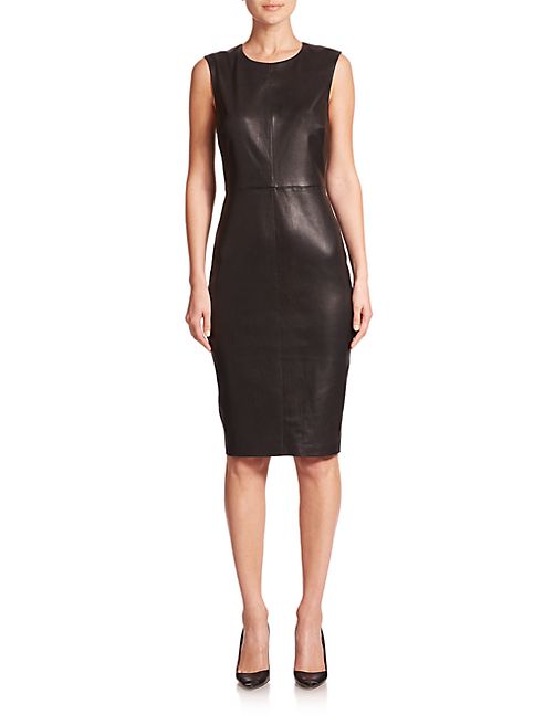 Saks Fifth Avenue Collection - Sleeveless Leather Sheath Dress