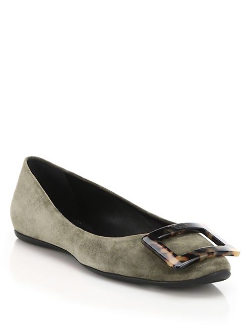 Roger Vivier - Gommette Tortoiseshell-Buckle Suede Ballet Flats