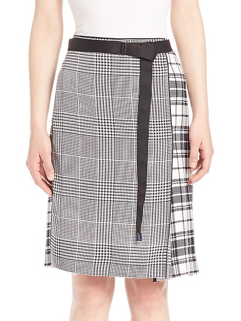 Calvin Klein Collection - Runway Houndstooth & Plaid Silk Skirt