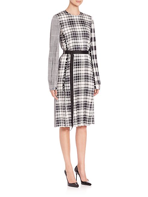 Calvin Klein Collection - Multi Plaid Belted Long-Sleeve Dress