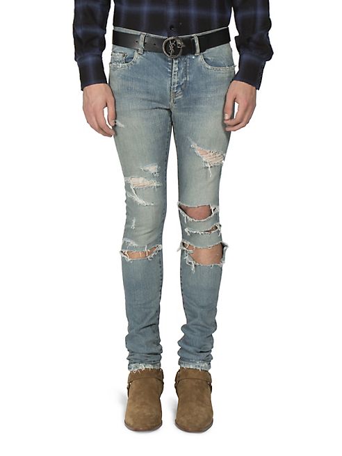 Saint Laurent - Distressed Straight-Fit Jeans